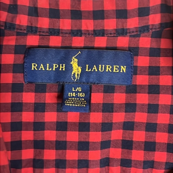 Polo by Ralph Lauren Red Checkered Boy’s Shirt sz L (14-16) - Picture 3 of 7